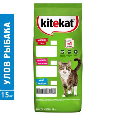 Сухой полнорационный корм Kitekat для взрослых кошек Улов Рыбака, 15кг