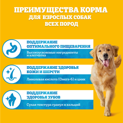 Сухой полнорационный корм Pedigree для взрослых собак всех пород с говядиной, 13кг