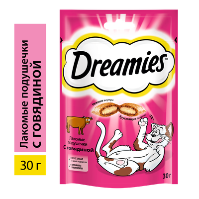Лакомство для кошек Dreamies подушечки с говядиной, 30г