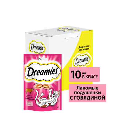 Лакомство для кошек Dreamies подушечки с говядиной, 30г