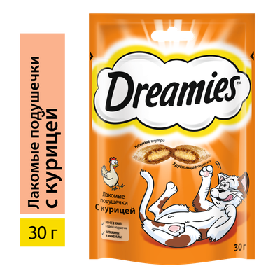 Лакомство для кошек Dreamies подушечки с курицей, 30г
