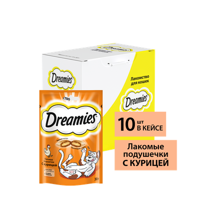 Лакомство для кошек Dreamies подушечки с курицей, 30г