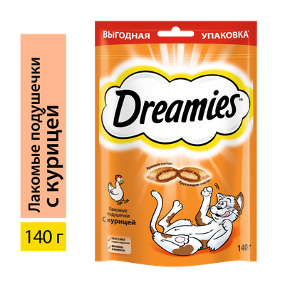 Лакомство для кошек Dreamies подушечки с курицей, 140г