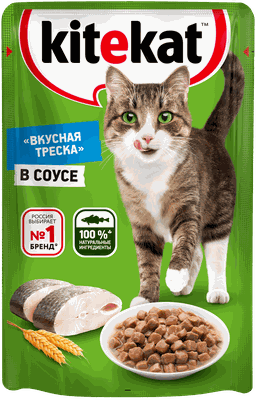 Влажный корм Kitekat для взрослых кошек со вкусом рыбы в соусе Вкусная треска, 85г