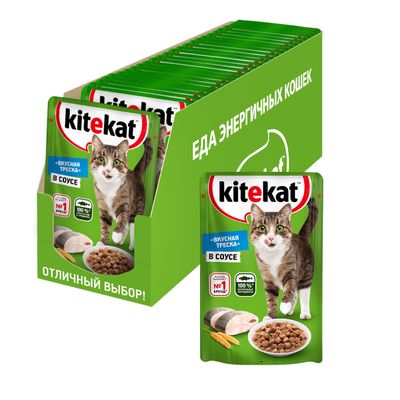 Влажный корм Kitekat для взрослых кошек со вкусом рыбы в соусе Вкусная треска, 85г