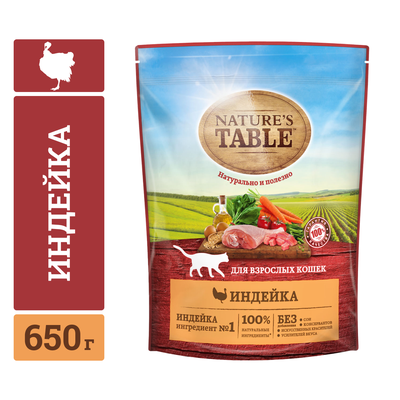 Сухой корм для кошек Nature’s Table Индейка, 650г