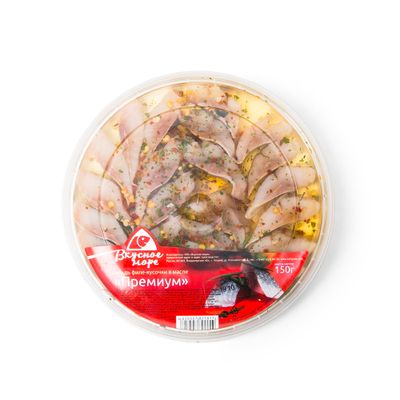 Сельдь филе кусочки Вкусное море Премиум в масле 150 г