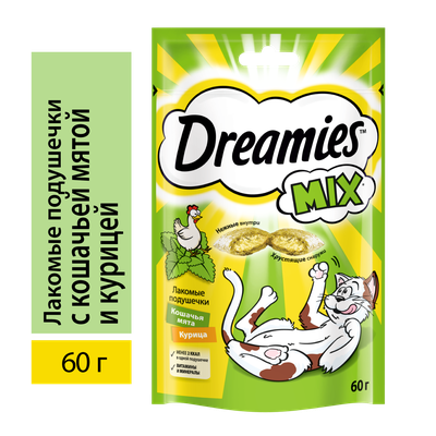 Лакомство для кошек Dreamies MIX подушечки с мятой и курицей, 60г