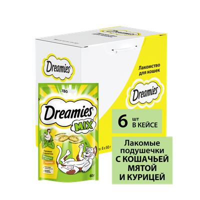 Лакомство для кошек Dreamies MIX подушечки с мятой и курицей, 60г