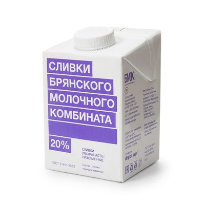 Сливки 20% 500 гр БМК ТВА edge 12 шт