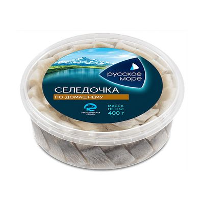 Филе-кусочки сельди атл.слабосоленые "Русское море""Селедочка по-домашнему"в масле 400г