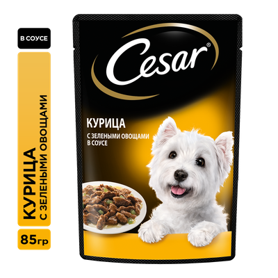 Влажный корм Cesar для взрослых собак, с курицей и зелеными овощами в соусе, 85г