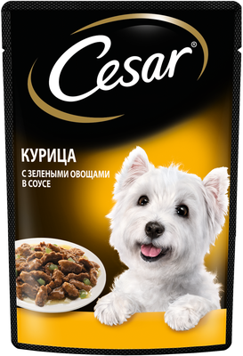 Влажный корм Cesar для взрослых собак, с курицей и зелеными овощами в соусе, 85г
