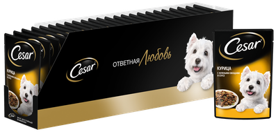 Влажный корм Cesar для взрослых собак, с курицей и зелеными овощами в соусе, 85г