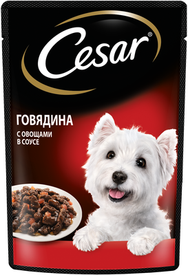 Влажный корм Cesar для взрослых собак, с говядиной и овощами в соусе, 85г