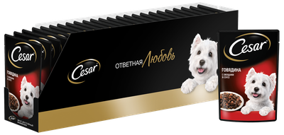 Влажный корм Cesar для взрослых собак, с говядиной и овощами в соусе, 85г