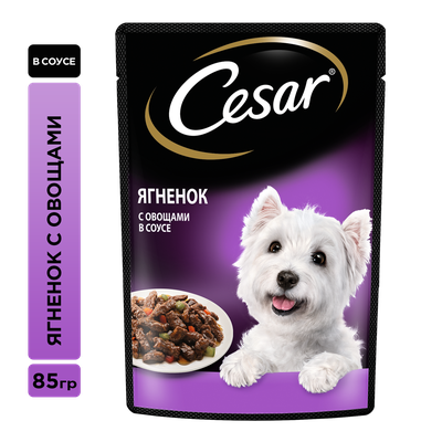 Влажный корм Cesar для взрослых собак, с ягненком и овощами в соусе, 85г