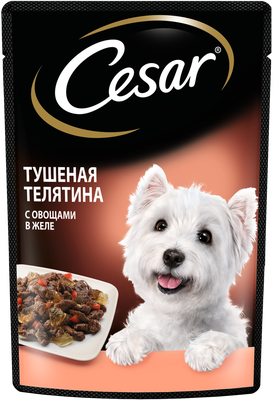 Влажный корм Cesar для взрослых собак, с тушеной телятиной и овощами в желе, 85г