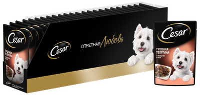 Влажный корм Cesar для взрослых собак, с тушеной телятиной и овощами в желе, 85г