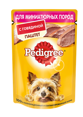 Влажный корм Pedigree для взрослых собак миниатюрных пород, паштет с говядиной, 24х80г