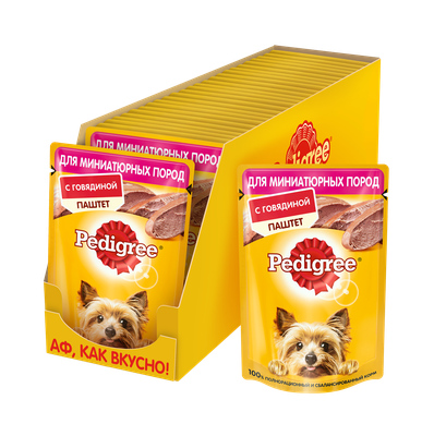 Влажный корм Pedigree для взрослых собак миниатюрных пород, паштет с говядиной, 24х80г