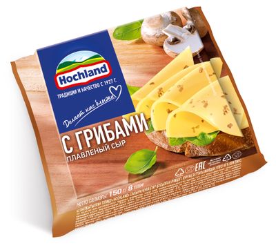 Сыр плавленый Hochland с грибами, ломтики, 150г