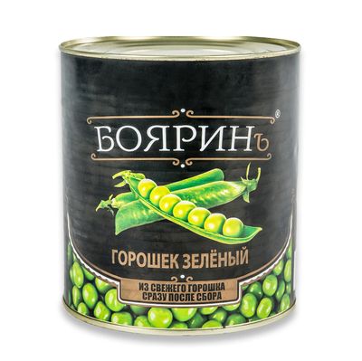 Горошек зеленый 3100мл (6) зел. Мозг. сортов ж/б Бояринъ имп (вес 1800г)
