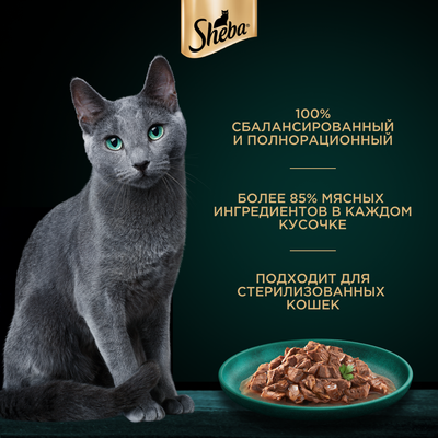 Влажный корм для кошек Sheba CRAFT COLLECTION «Рубленые кусочки. Говядина в соусе», 28х75г