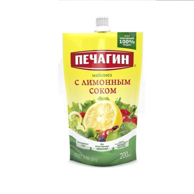 Майонез Печагин с лимонным соком 50% 200мл дой-пак