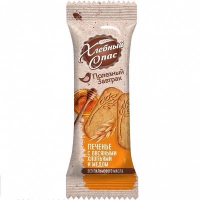 Печенье Хлебный Спас сдобное Полезный завтрак с овсяными хлопьями и медом, 31г