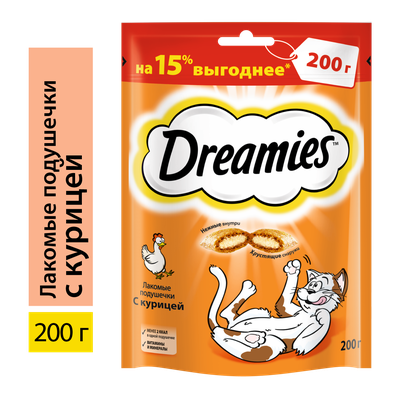 Лакомство для кошек Dreamies подушечки с курицей, 200г