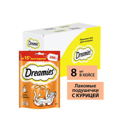Лакомство для кошек Dreamies подушечки с курицей, 200г
