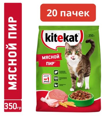 Сухой полнорационный корм Kitekat для взрослых кошек Мясной Пир, 350г