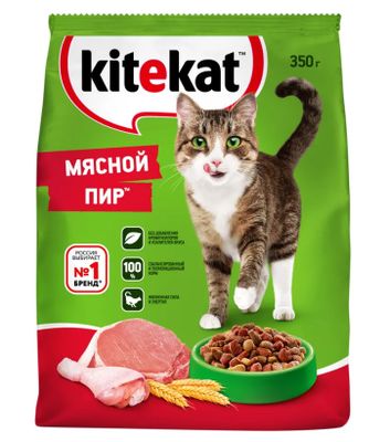 Сухой полнорационный корм Kitekat для взрослых кошек Мясной Пир, 350г