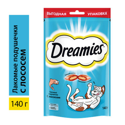 Лакомство для кошек Dreamies подушечки с лососем, 140г