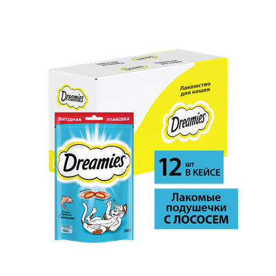 Лакомство для кошек Dreamies подушечки с лососем, 140г