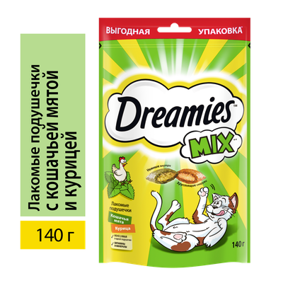 Лакомство для кошек Dreamies MIX подушечки с мятой и курицей, 140г