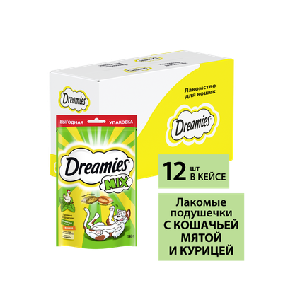 Лакомство для кошек Dreamies MIX подушечки с мятой и курицей, 140г