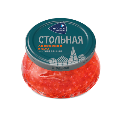 Икра лососевая Русское море Стольная имитация пастеризованная Люкс 230г ст/б 1/6