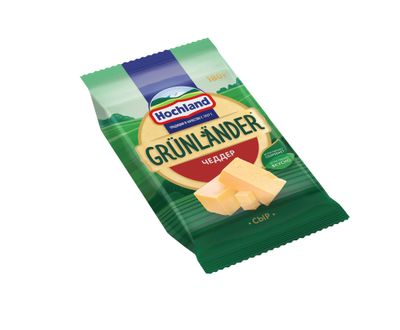 Сыр полутвердый Hochland Grunlander Чеддер 50%, фасованный, флоупак, 180г