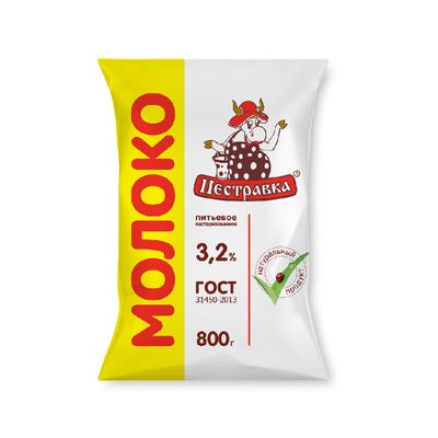 Молоко Пестравка 3,2% фин-пак 800гр 12суток