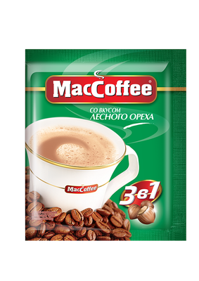 Напиток кофейный растворимый MacCoffee 3 в 1 со вкусом лесного ореха м/у 25х20х18г