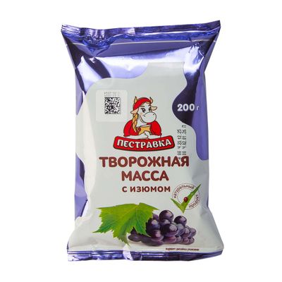 Масса Творожная Пестравка с изюмом 18% 200г Флоу-пак