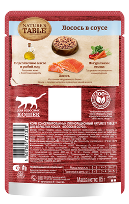 Влажный корм для кошек Nature’s Table Лосось в соусе, 85г