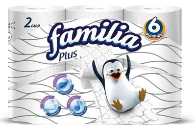 Бумага туалетная Familia plus двухслойная белая 6шт *16