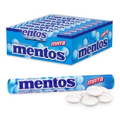 Жевательные драже Mentos Мята, 37,5г Жевательные драже Mentos Мята, 37,5г