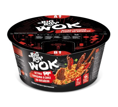Лапша BIGBON WOK Острая говядина в соусе по-китайски Чашка 24*85г