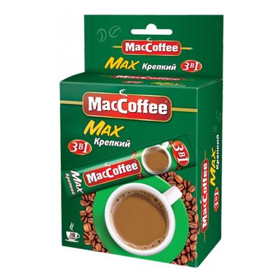 Напиток MacCoffee 3в1 MAX Крепкий раствор. карт/уп, 16г*20шт*10