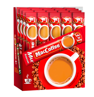 Напиток MacCoffe 3 в 1, MAX КЛАССИК раствор, карт/уп, 16г*20шт*10