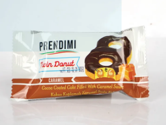 Бисквитное изделие Prendimi Twin Donut с шоколадной начинкой, покрытое какао-глазурью 45 г.